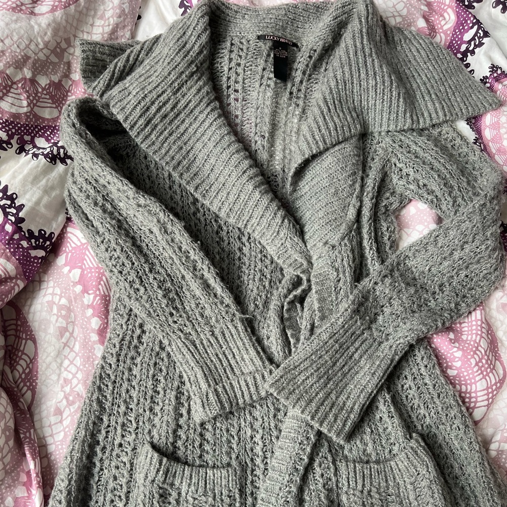 lucky brand knit gray cardigan